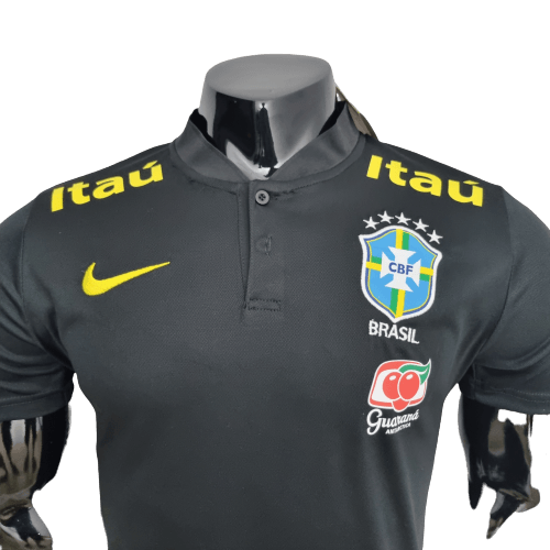 Camisa Brasil Polo Gola Baixa Preta - Masculina